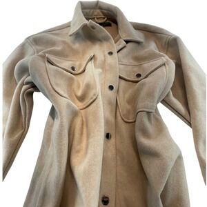 Zara Women's Beige Shirt Jacket Overshirt‎ Snap Button Up Pockets Size L